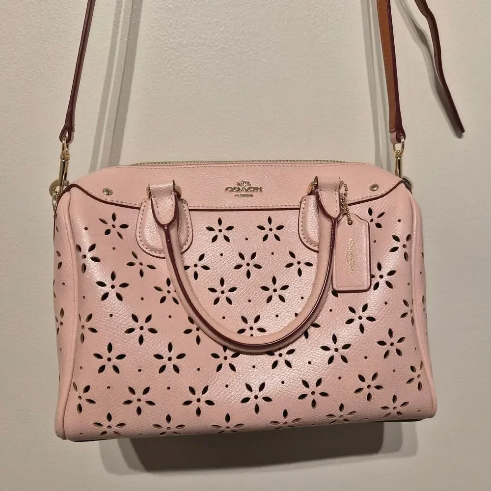 Coach Mini Bennett Satchel in Peach Rose Laser Cut Leather Floral